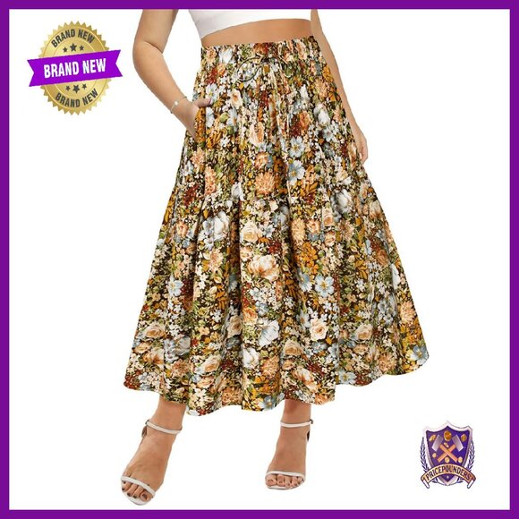 Dresses & Skirts - Plus Size Maxi Skirt Elastic Waist Pockets A-Line Tiered Long Boho